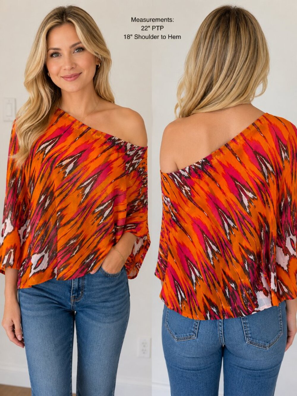 INC International Concepts One-Shoulder Printed Top Size: Small